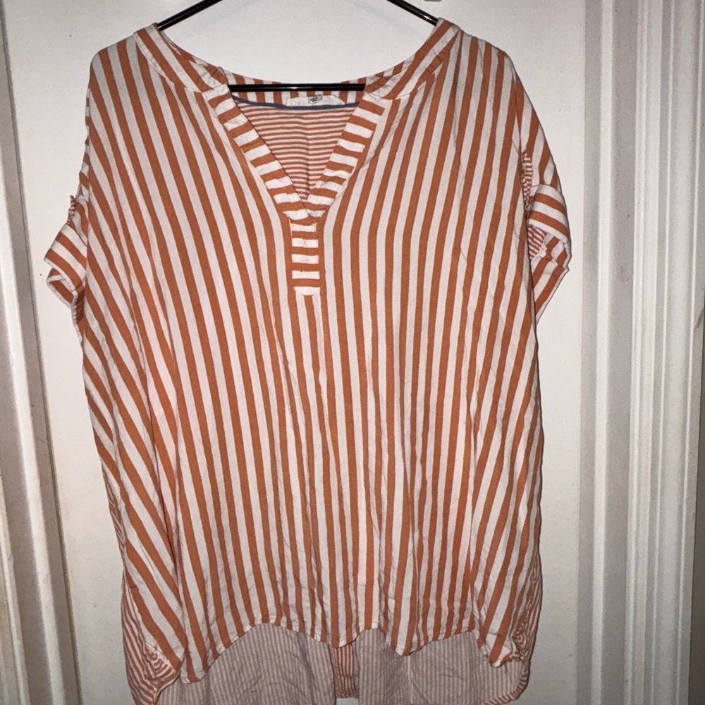 Jane and Delancey Orange and White Striped Blouse